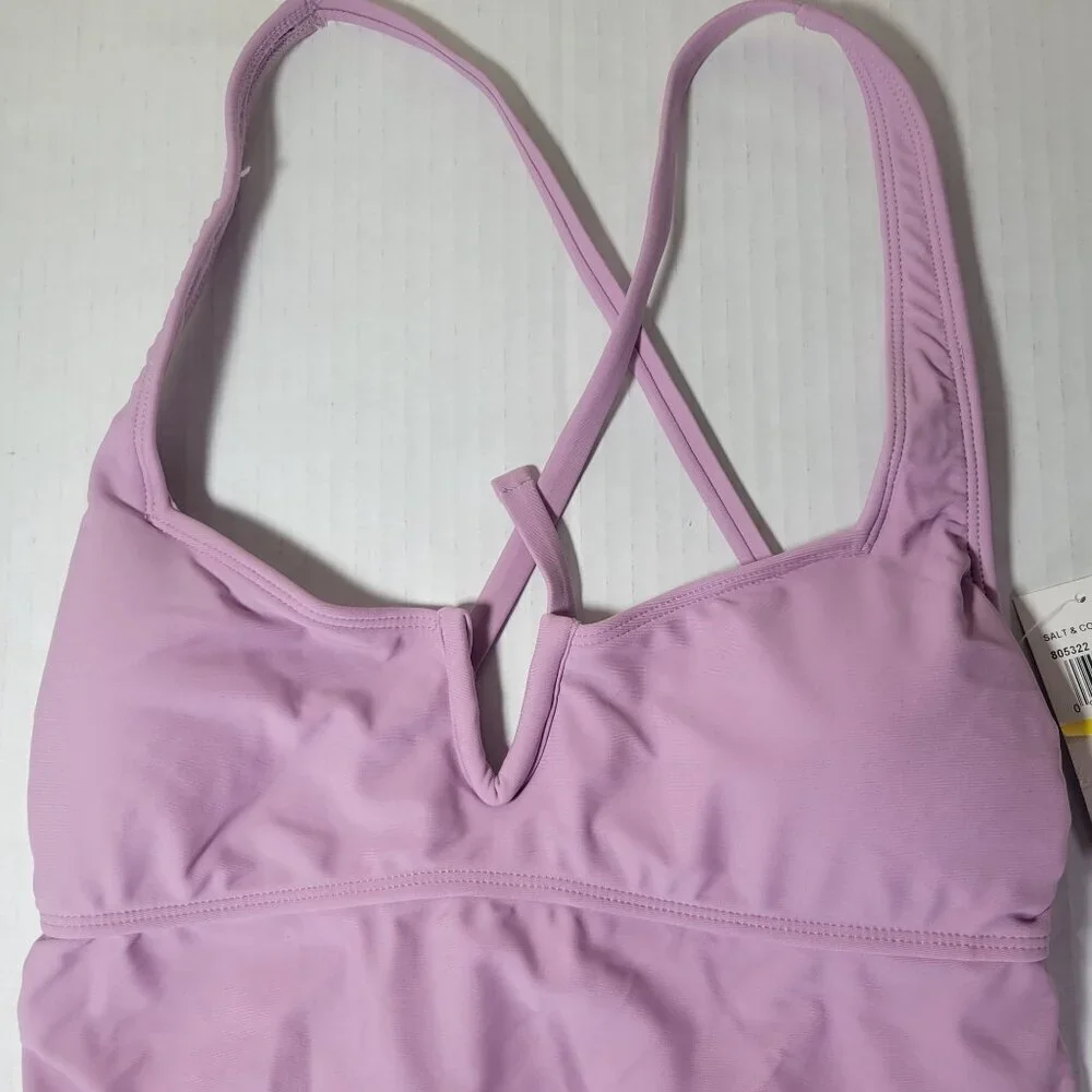 Salt + Cove Women Dusty Lilac Adjustable Tankini Back Tie Top Size M - Picture 7 of 7